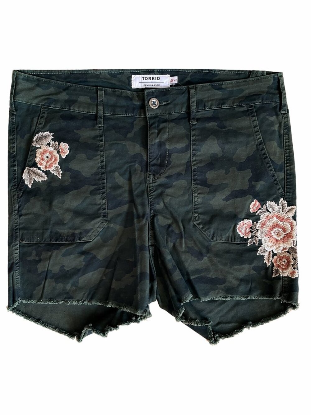 NWT Torrid Green Camo Embroidered Raw Hem Shorts | Size 16